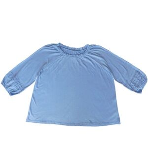 J. Jill Smocked Ruffle Scoop Neck Long Sleeve - Pale Blue - 2X